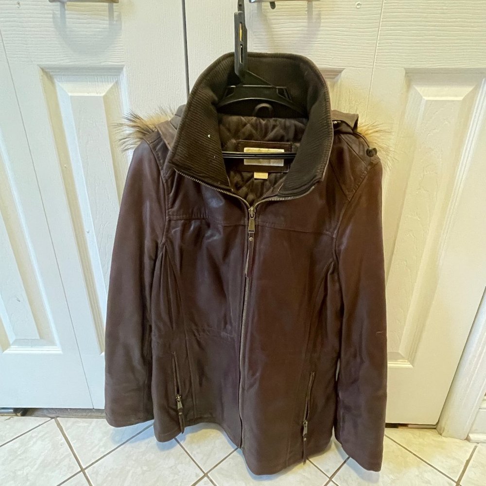 Brown Michael Kors Leather Jacket with Hood